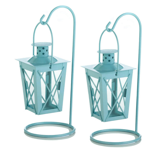 BABY BLUE HANGING RAILROAD LANTERN PAIR