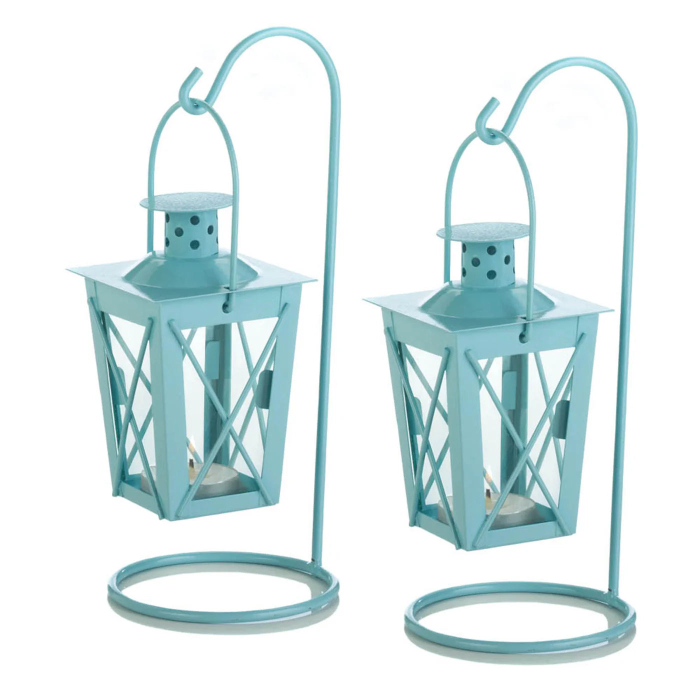 BABY BLUE HANGING RAILROAD LANTERN PAIR