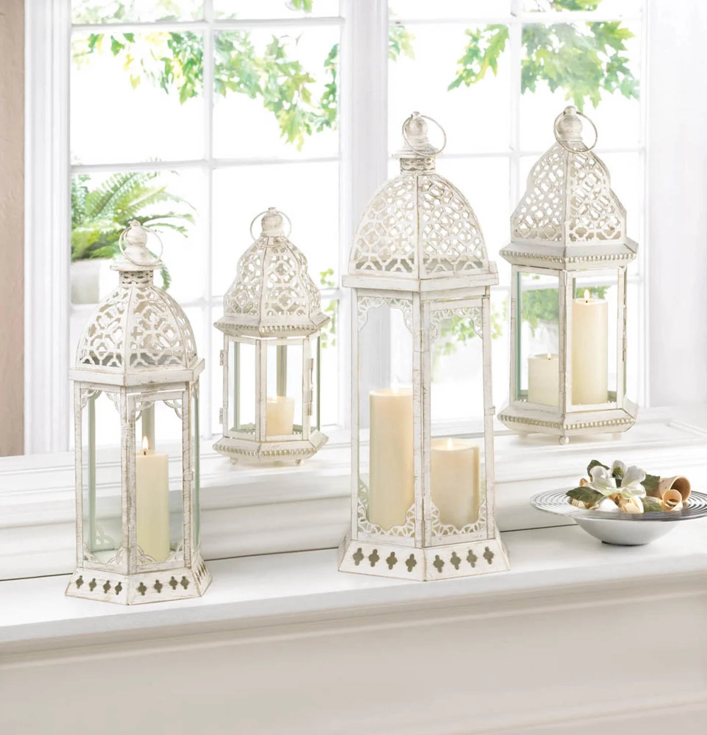 GRACEFUL DISTRESSED WHITE LARGE LANTERN