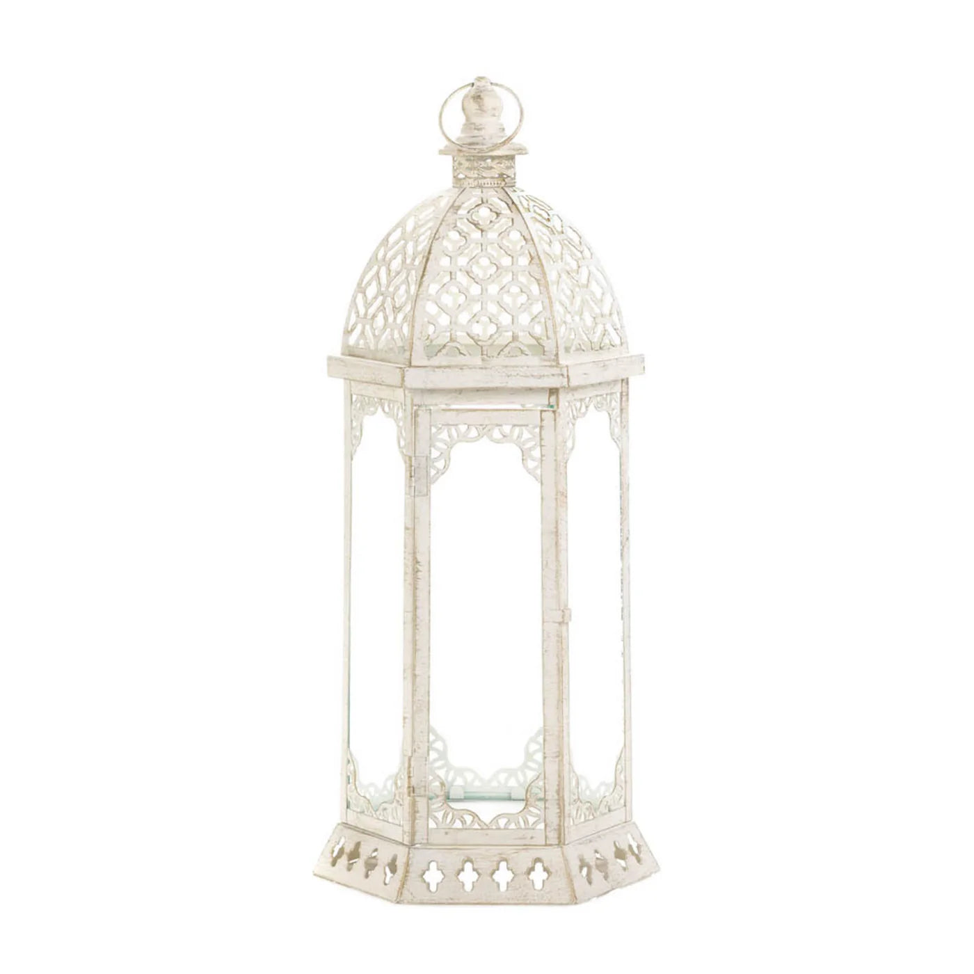 GRACEFUL DISTRESSED WHITE LARGE LANTERN