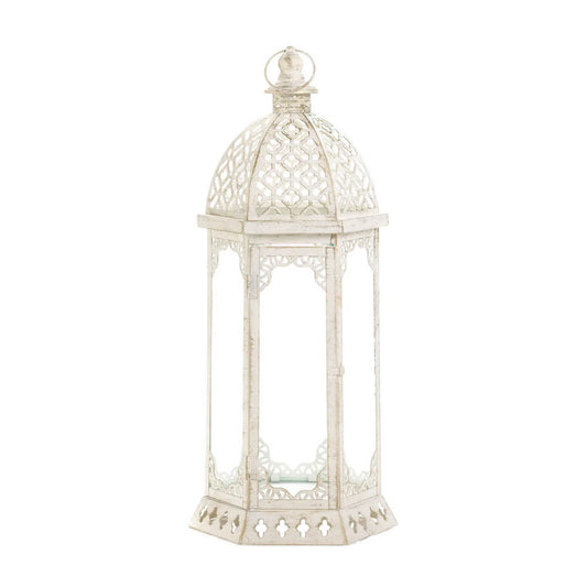 GRACEFUL DISTRESSED WHITE LARGE LANTERN