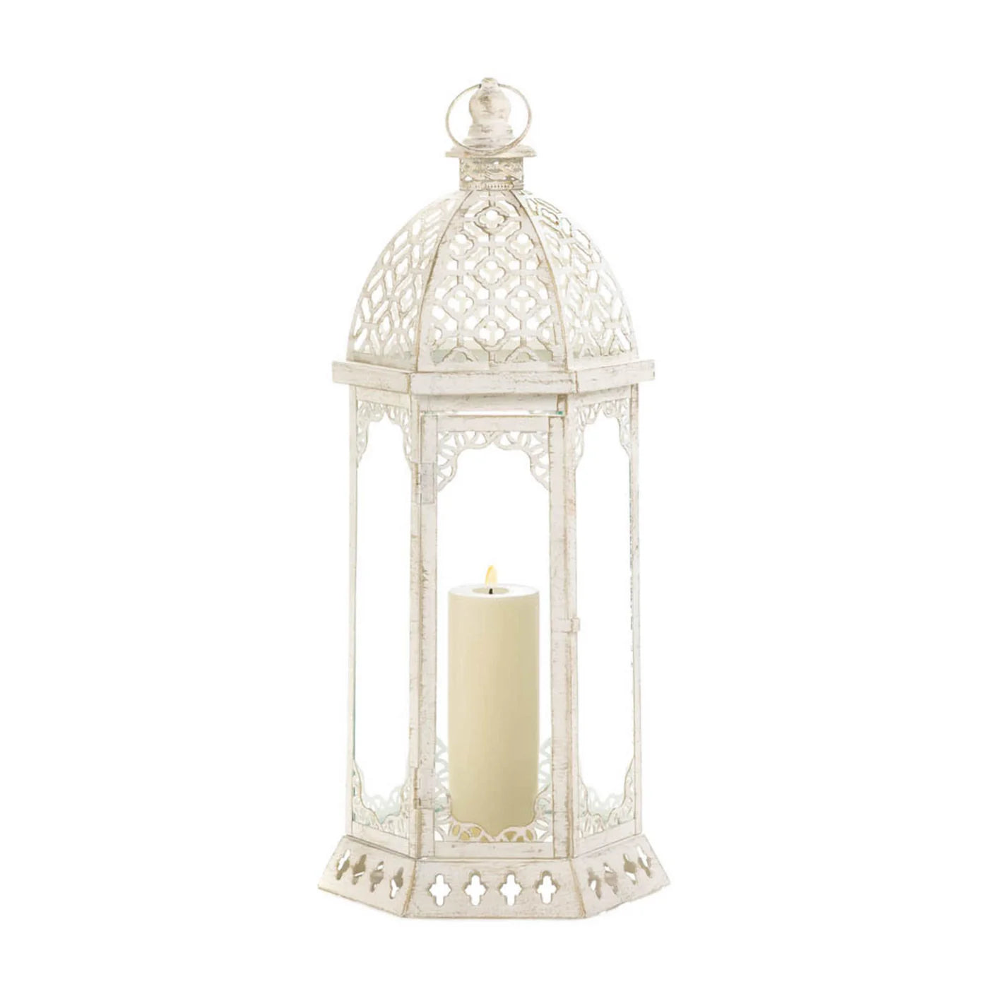 GRACEFUL DISTRESSED WHITE LARGE LANTERN