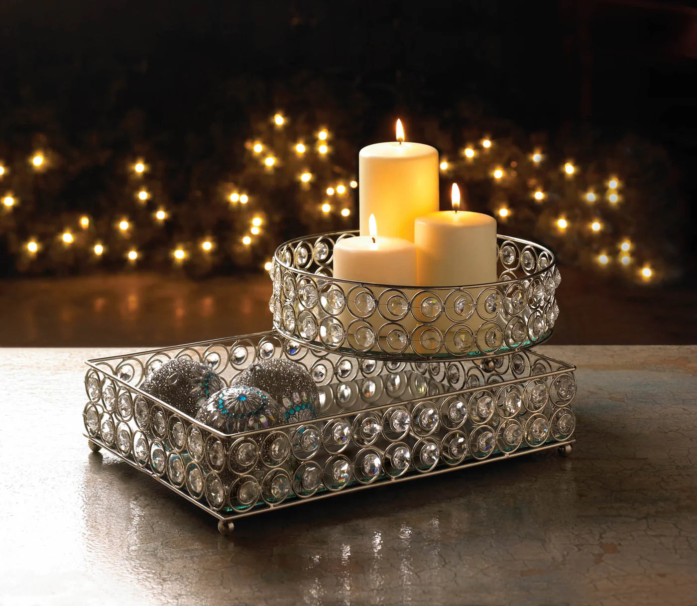 SHIMMER RECTANGULAR JEWELED TRAY
