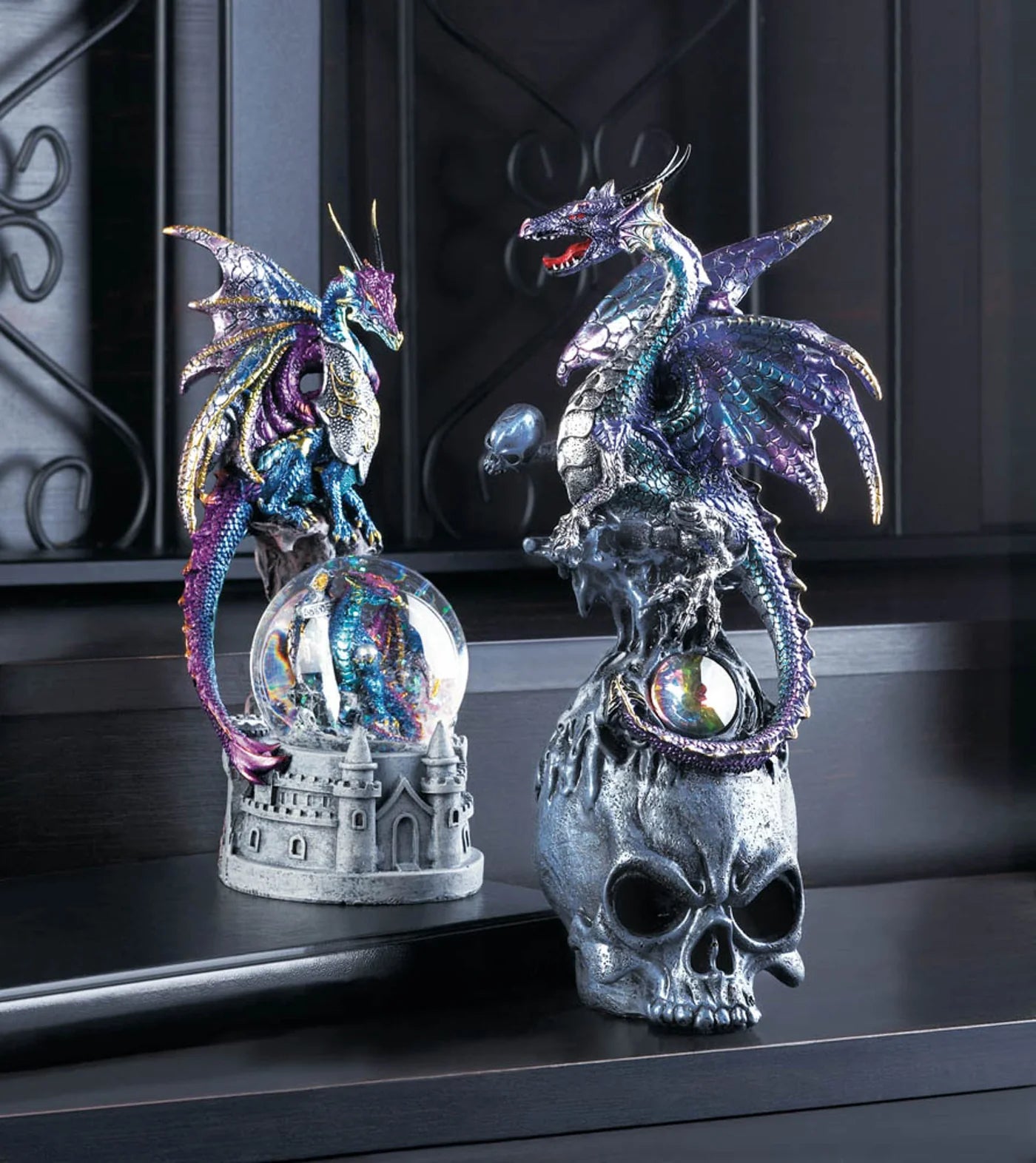 MYSTICAL DRAGON AND SKULL FIGURINE