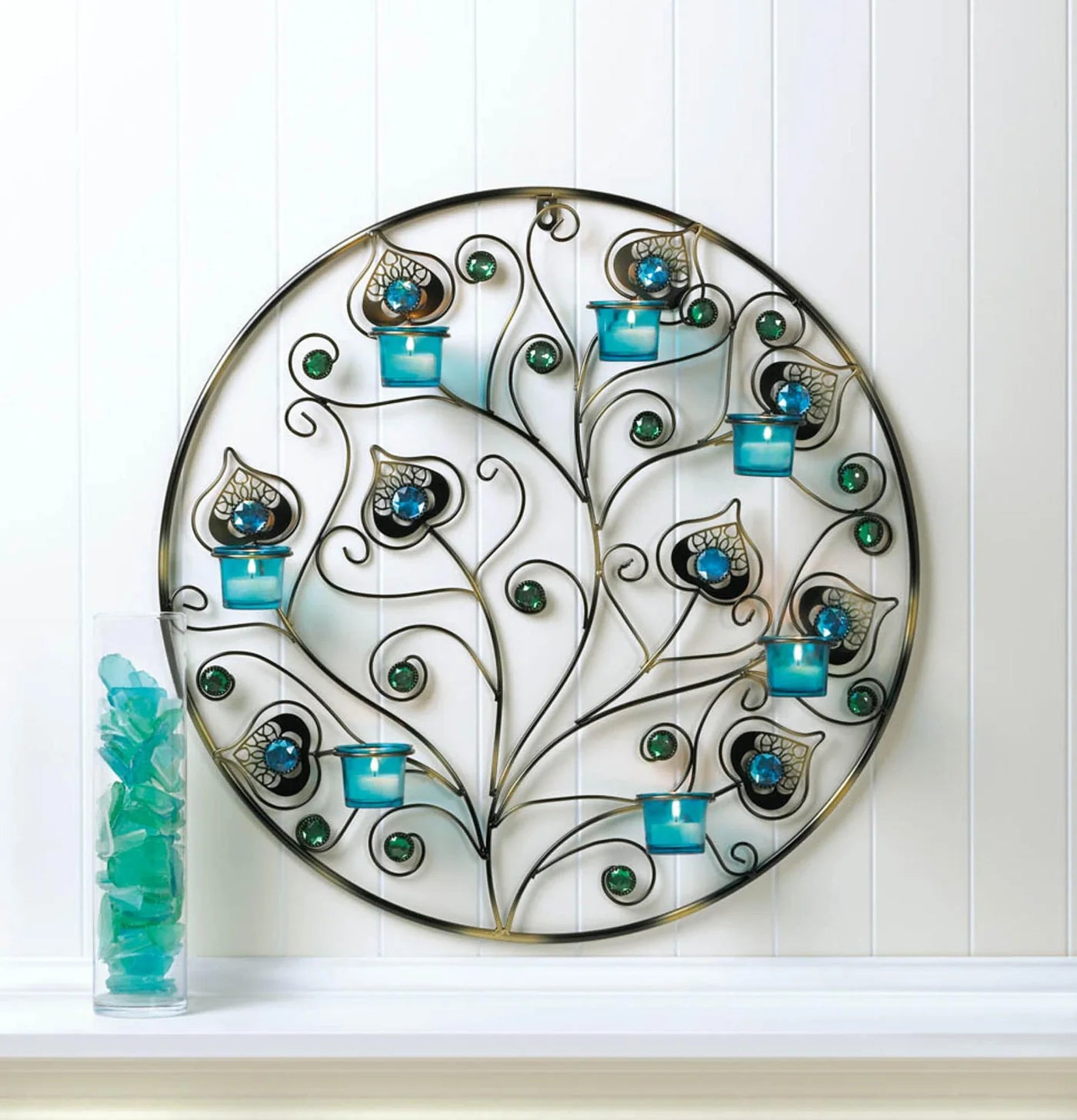PEACOCK PLUMES CIRCULAR WALL SCONCE