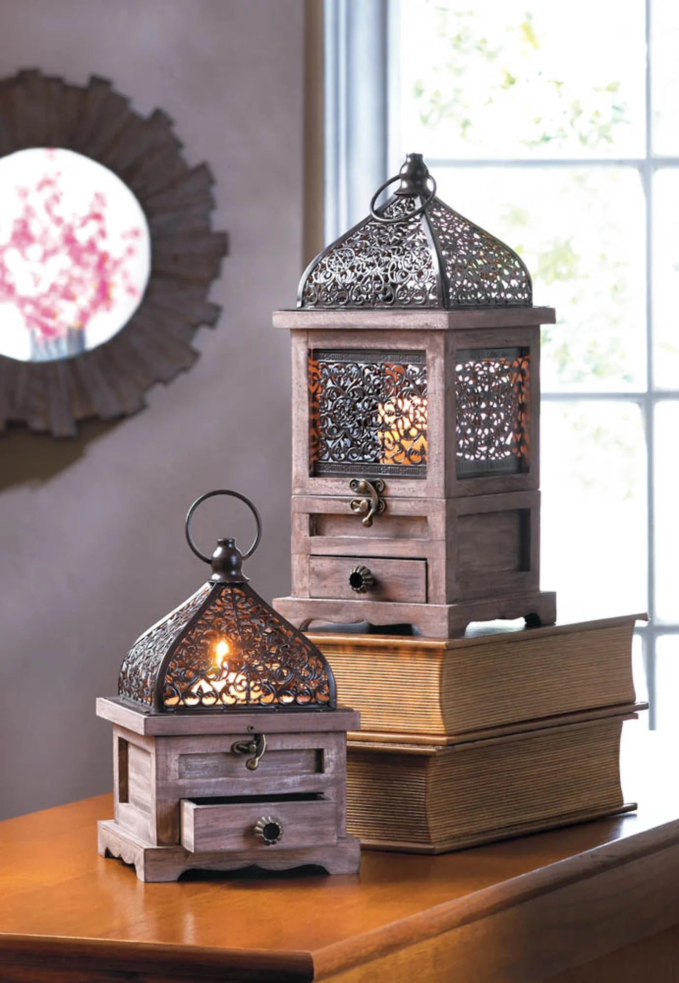 LARGE FLIP-TOP WOODEN LANTERN