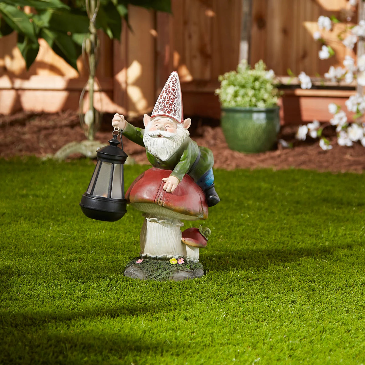 Gnome On Mushroom Solar Statue