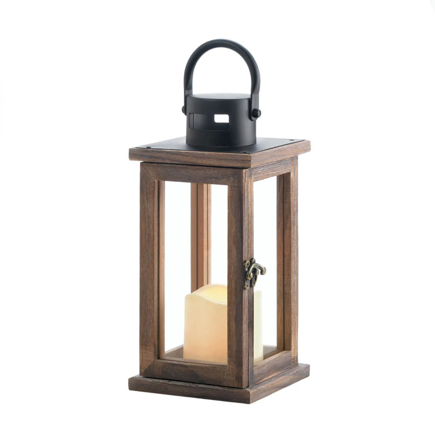 LODGE WOODEN LANTERN WITH LED CANDLE
