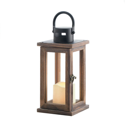 LODGE WOODEN LANTERN WITH LED CANDLE