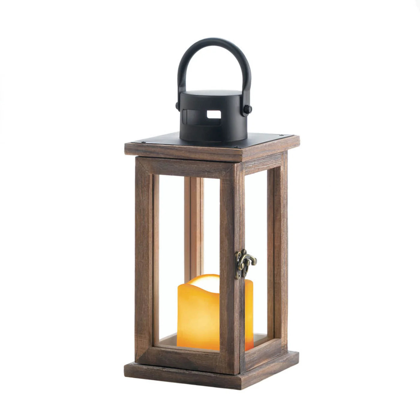 LODGE WOODEN LANTERN WITH LED CANDLE