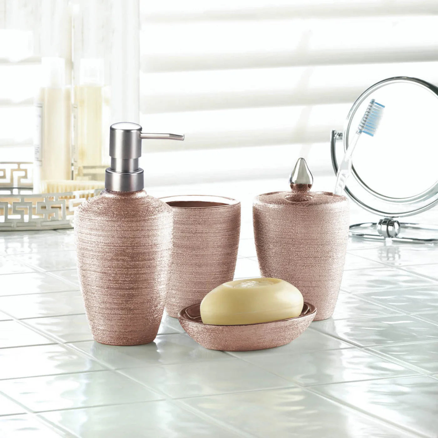 ROSE GOLDEN SHIMMER BATH ACCESSORIES