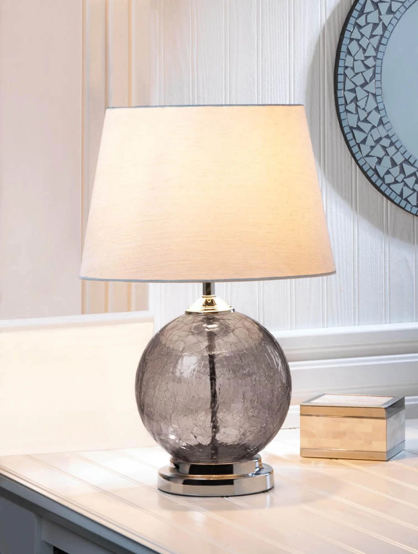 GREY CRACKED GLASS TABLE LAMP