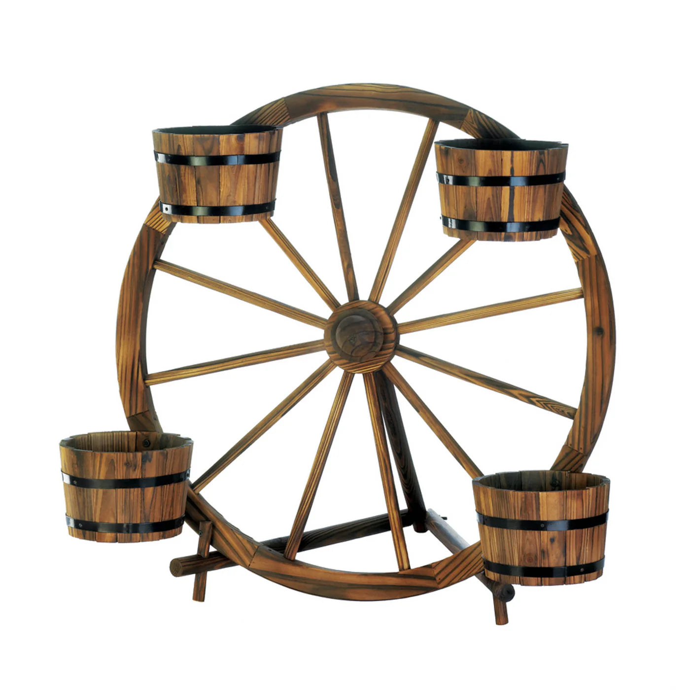 WAGON WHEEL BARREL PLANTER DISPLAY