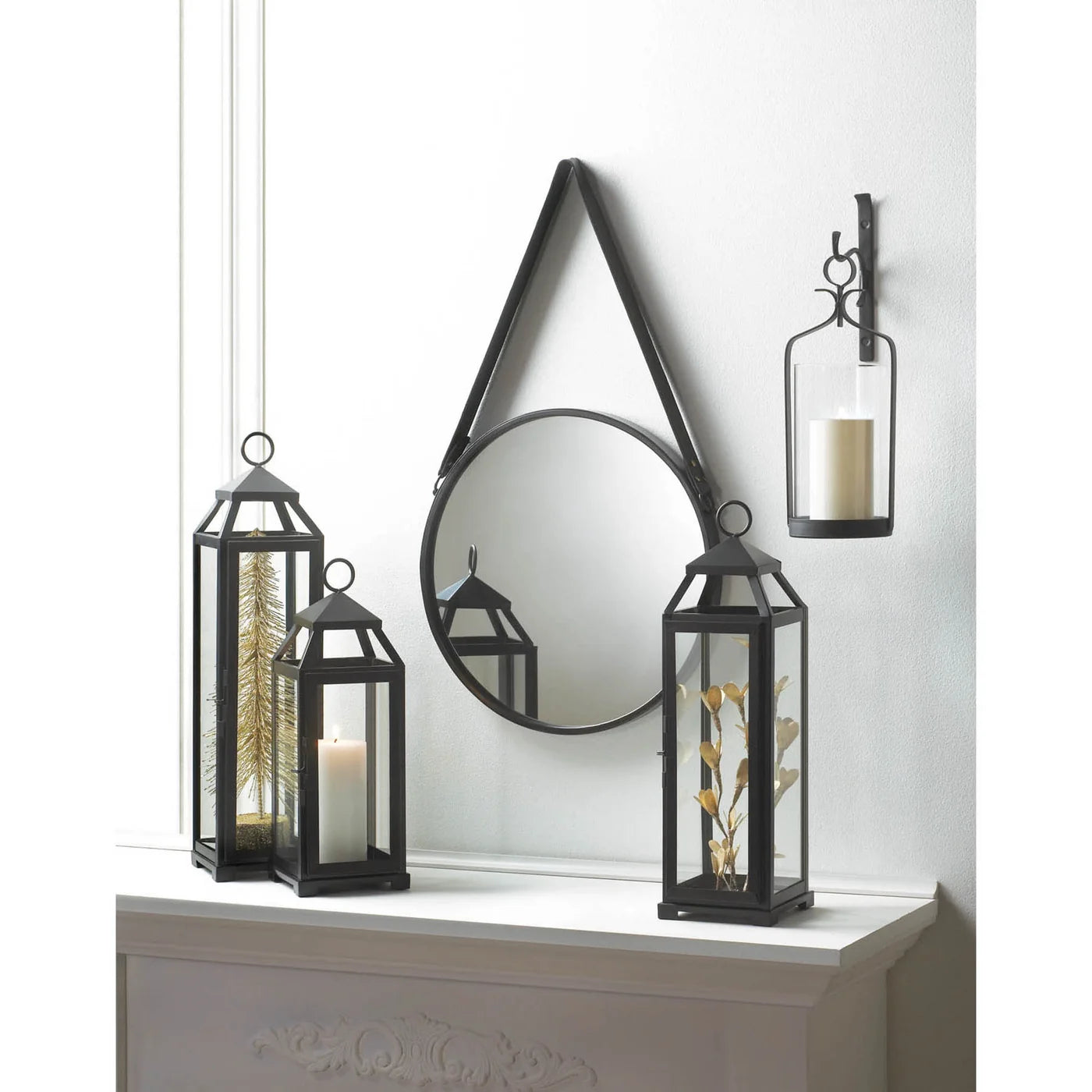 Hanging Mirror with Faux Leather Strap