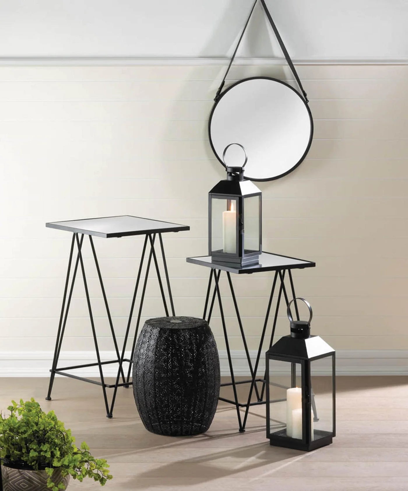 Hanging Mirror with Faux Leather Strap