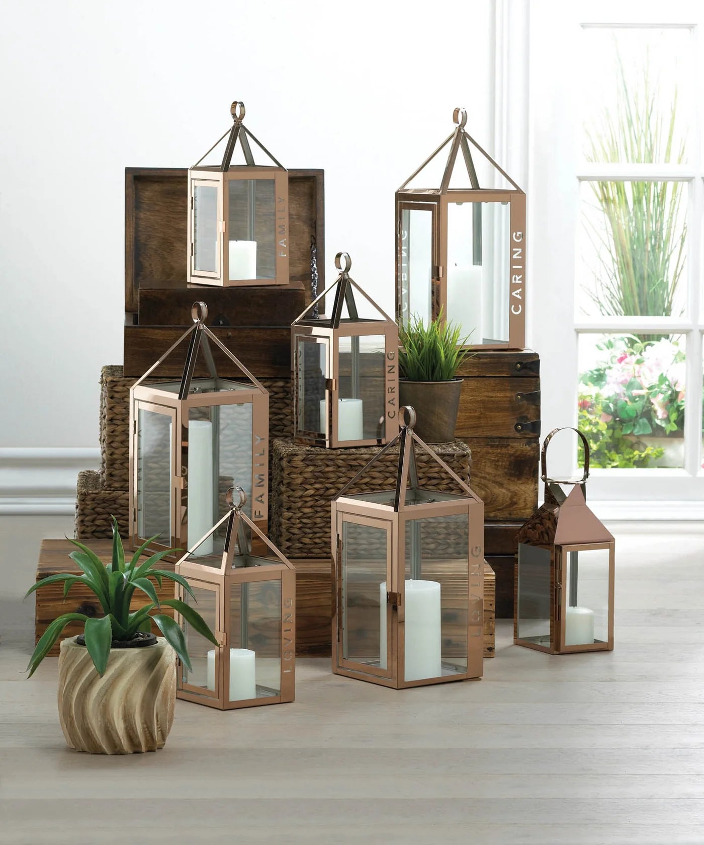 LARGE ROSE METAL CARING LANTERN