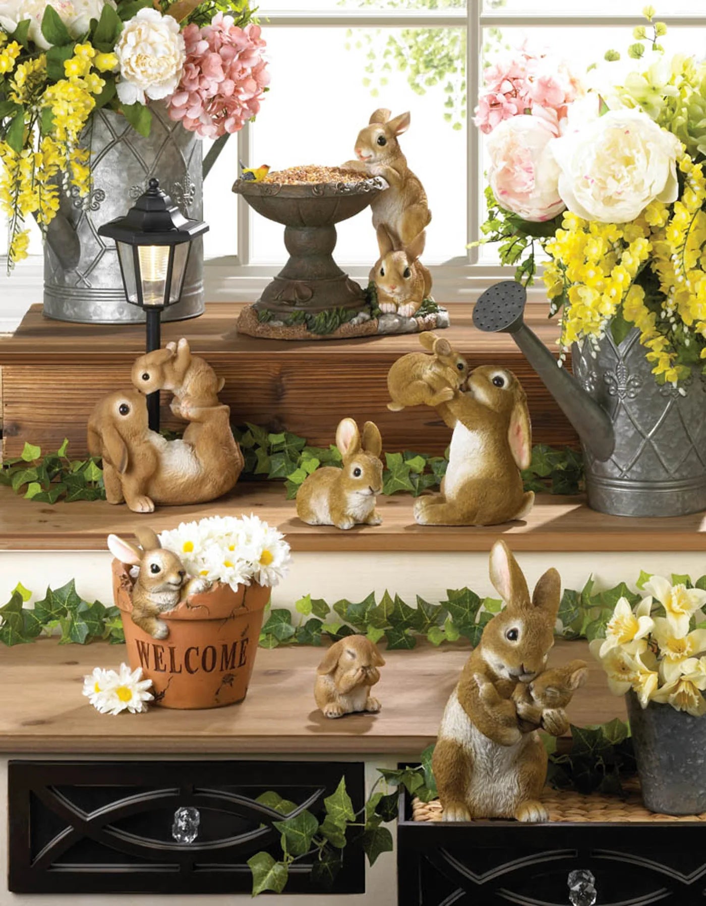 Accent Plus Playful Bunnies Resin Bird Feeder
