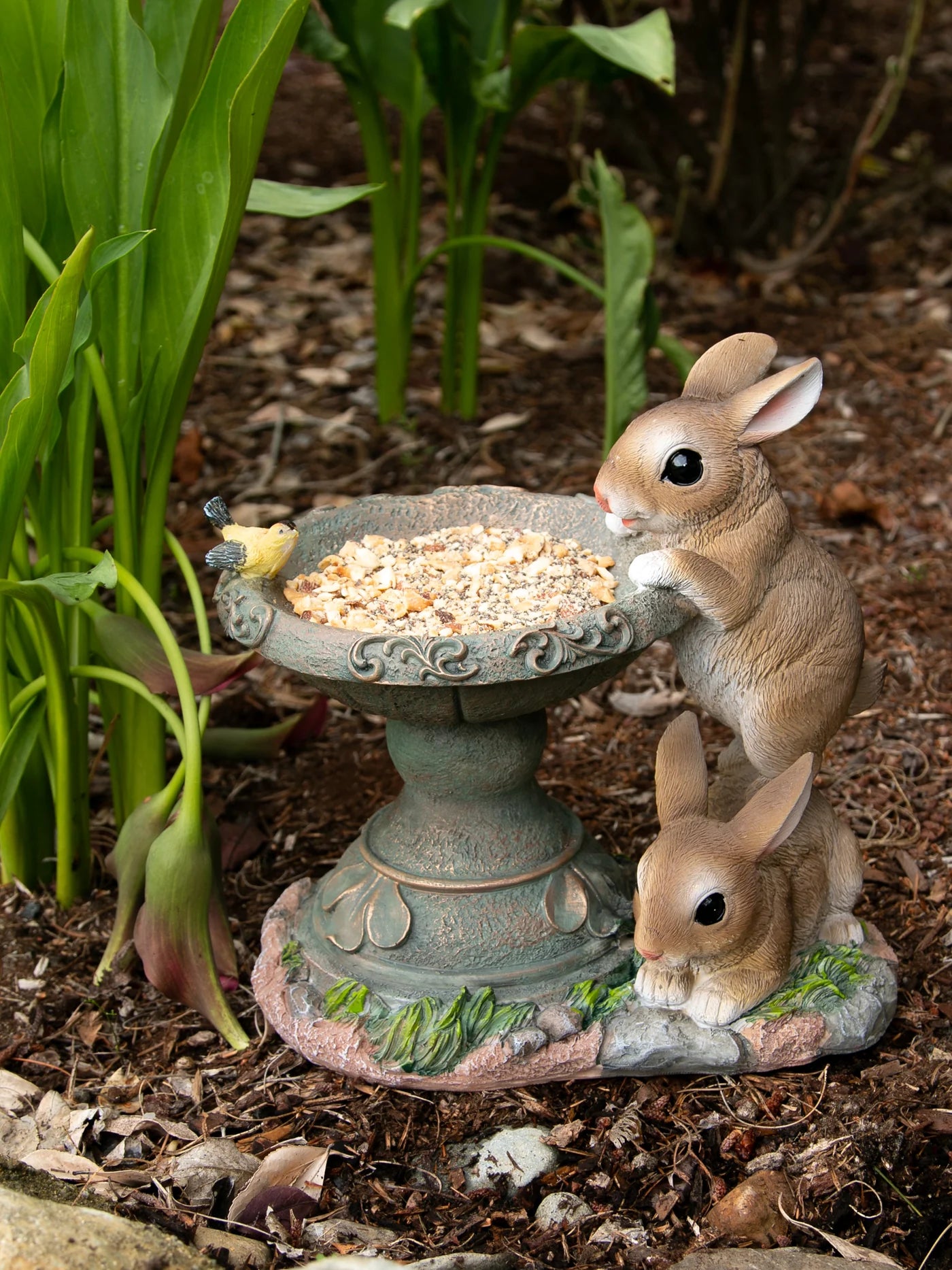Accent Plus Playful Bunnies Resin Bird Feeder