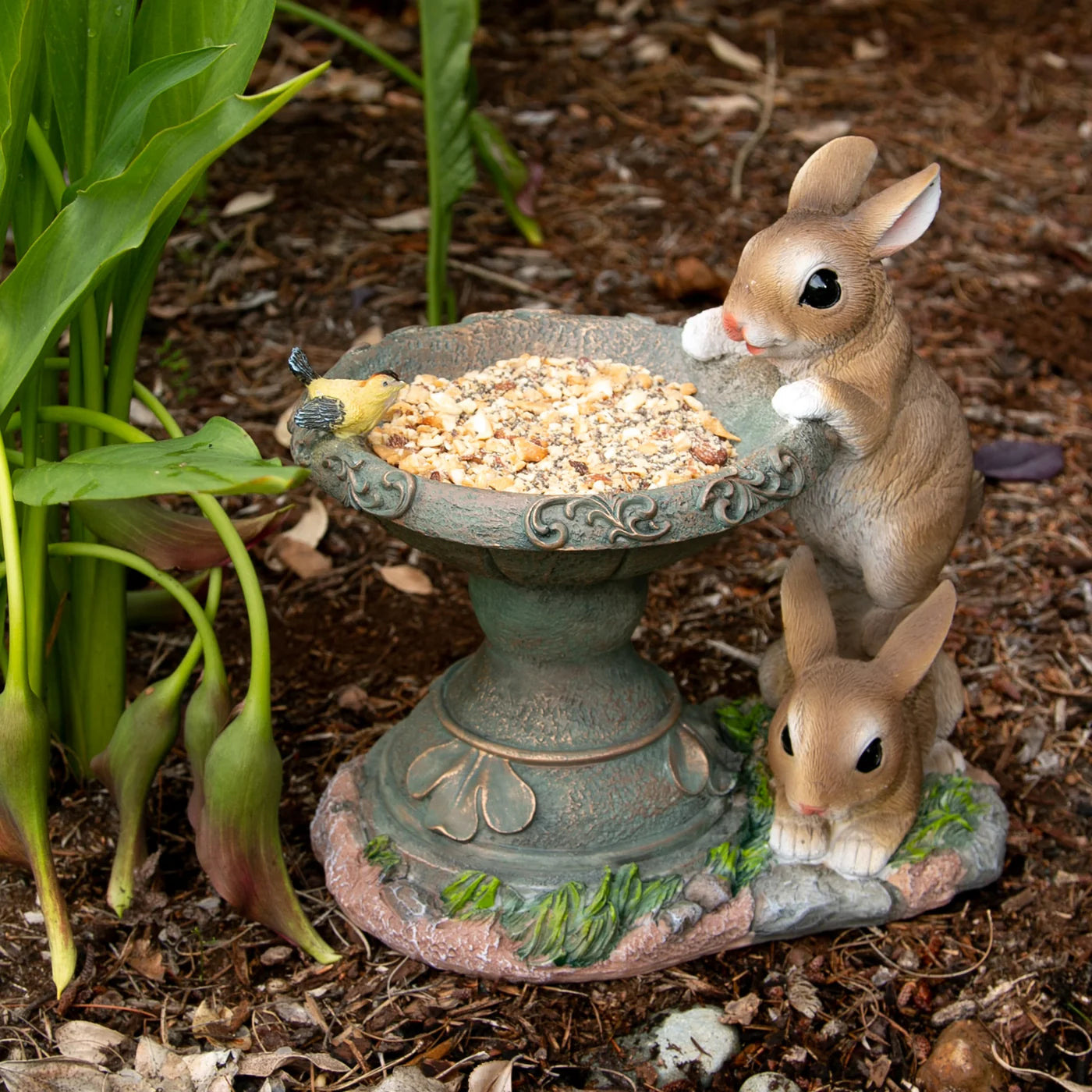 Accent Plus Playful Bunnies Resin Bird Feeder
