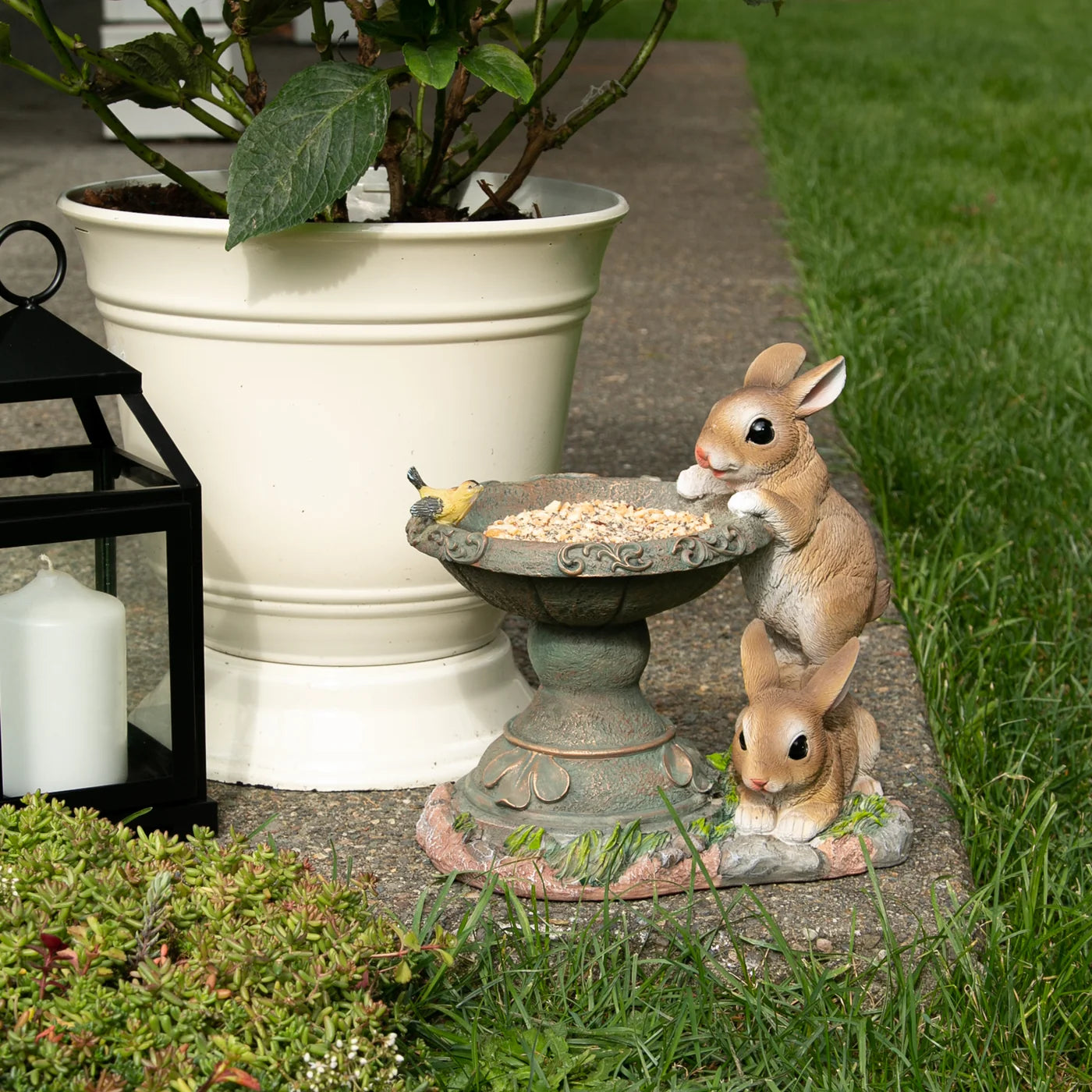Accent Plus Playful Bunnies Resin Bird Feeder