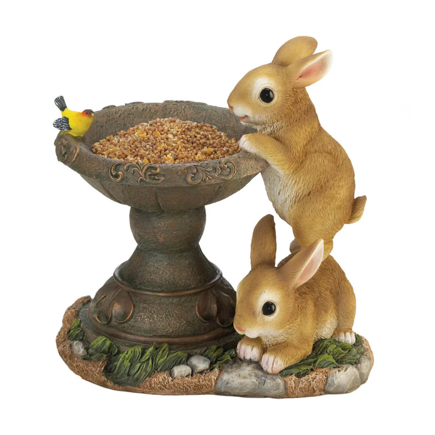 Accent Plus Playful Bunnies Resin Bird Feeder