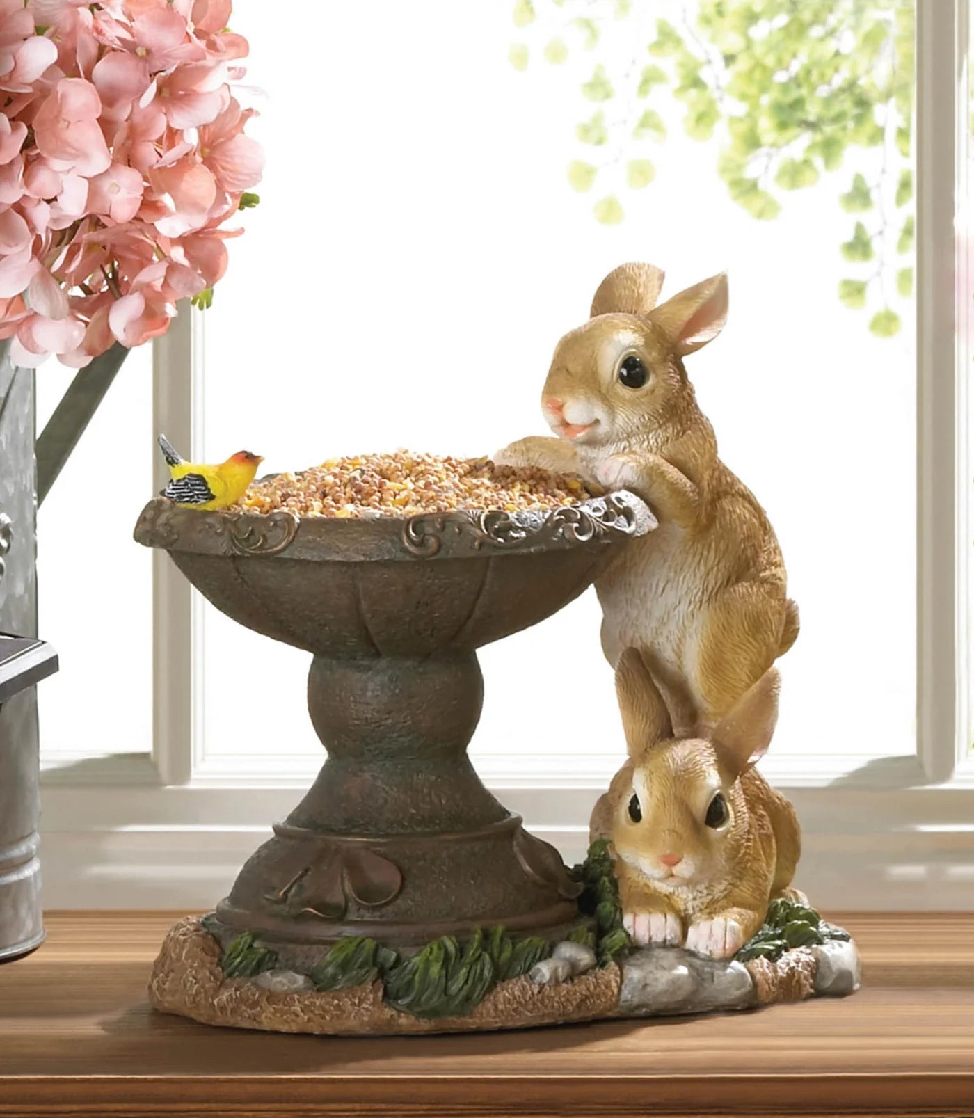 Accent Plus Playful Bunnies Resin Bird Feeder