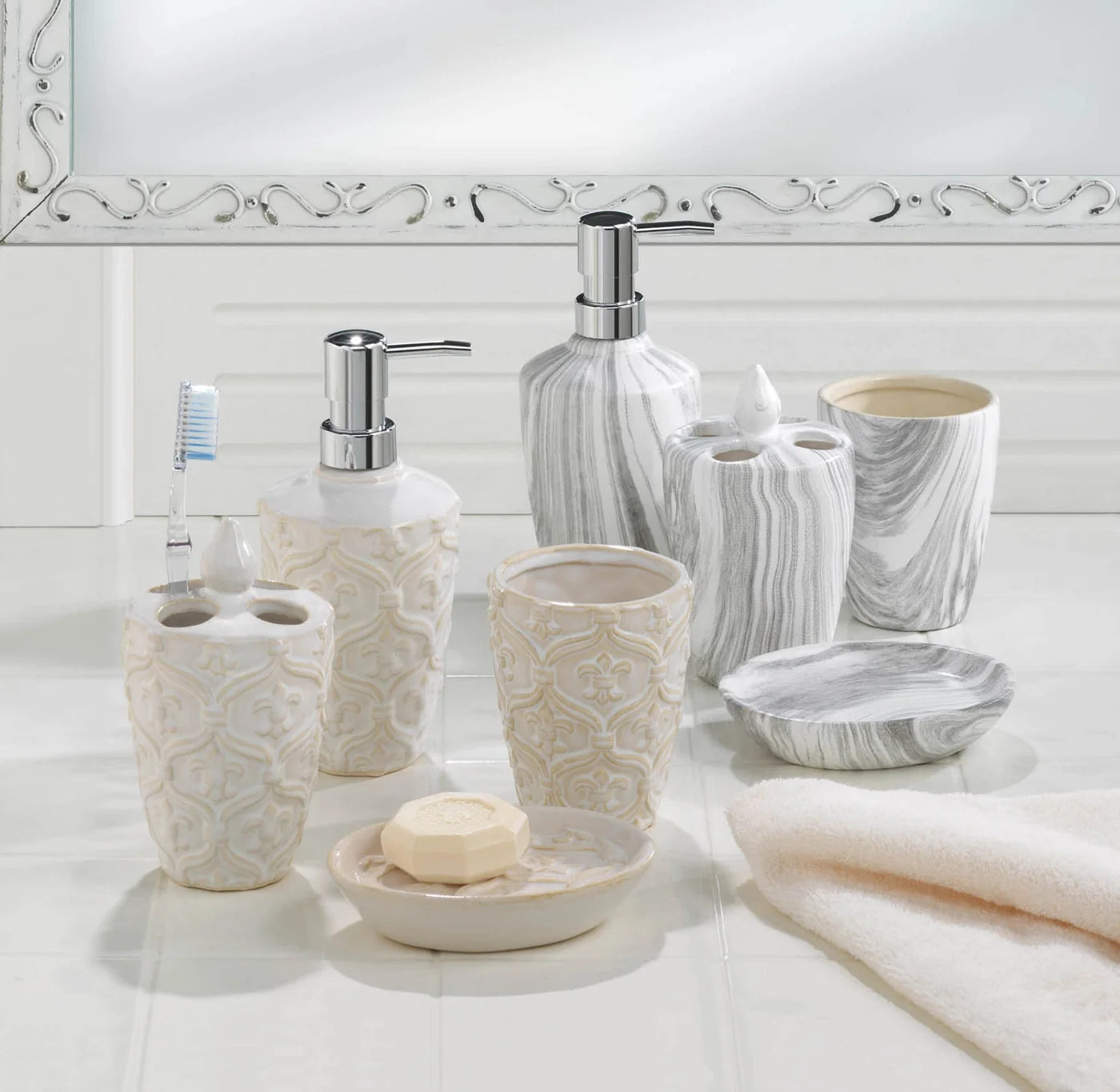 Marble Printed Bath Accessory Set