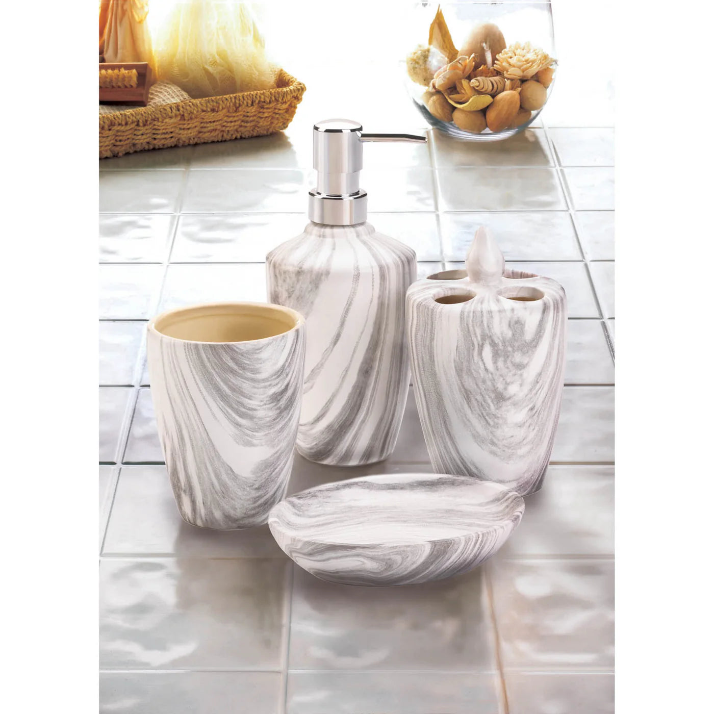MARBLE PRINTED BATH ACCESSORY SET
