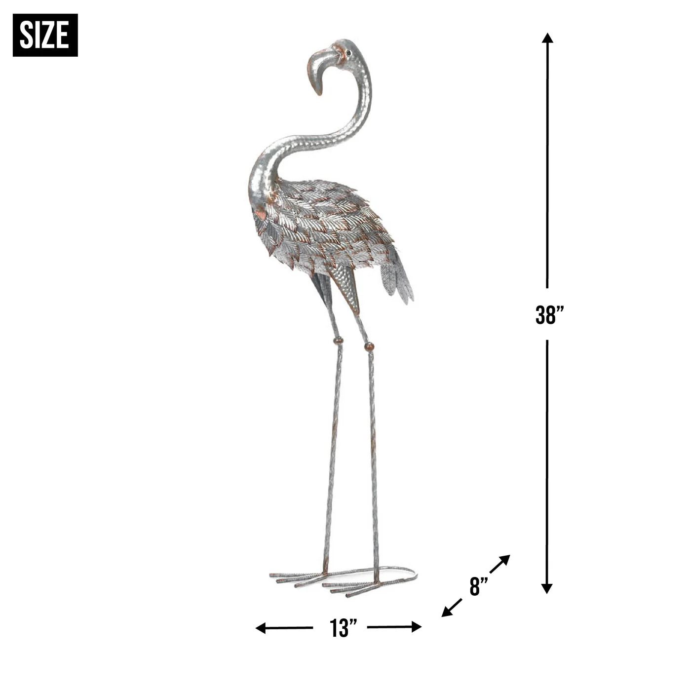 STANDING TALL GALVANIZED FLAMINGO STATUE