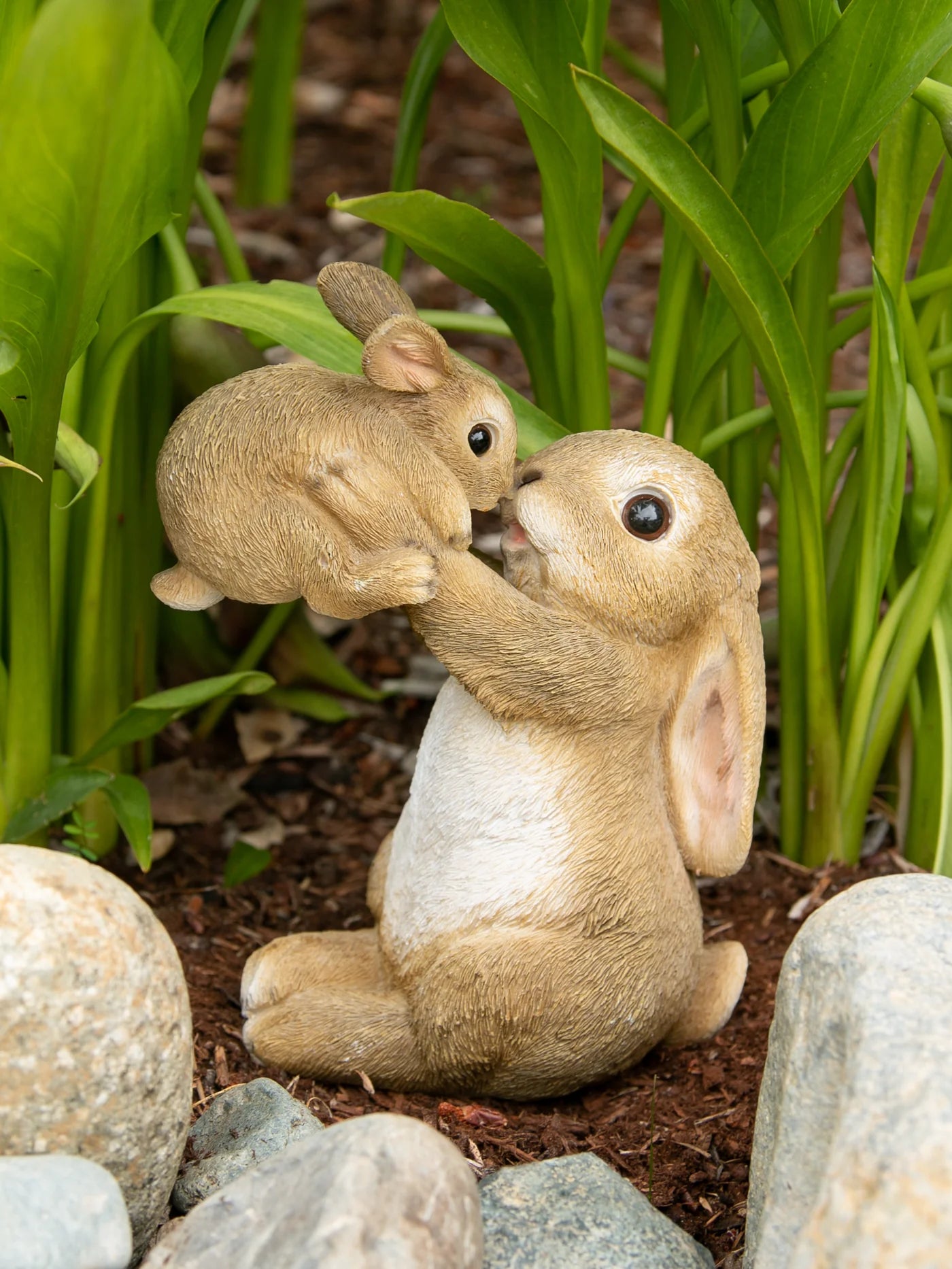 PLAYFUL MOM AND BABY RABBIT FIGURINE