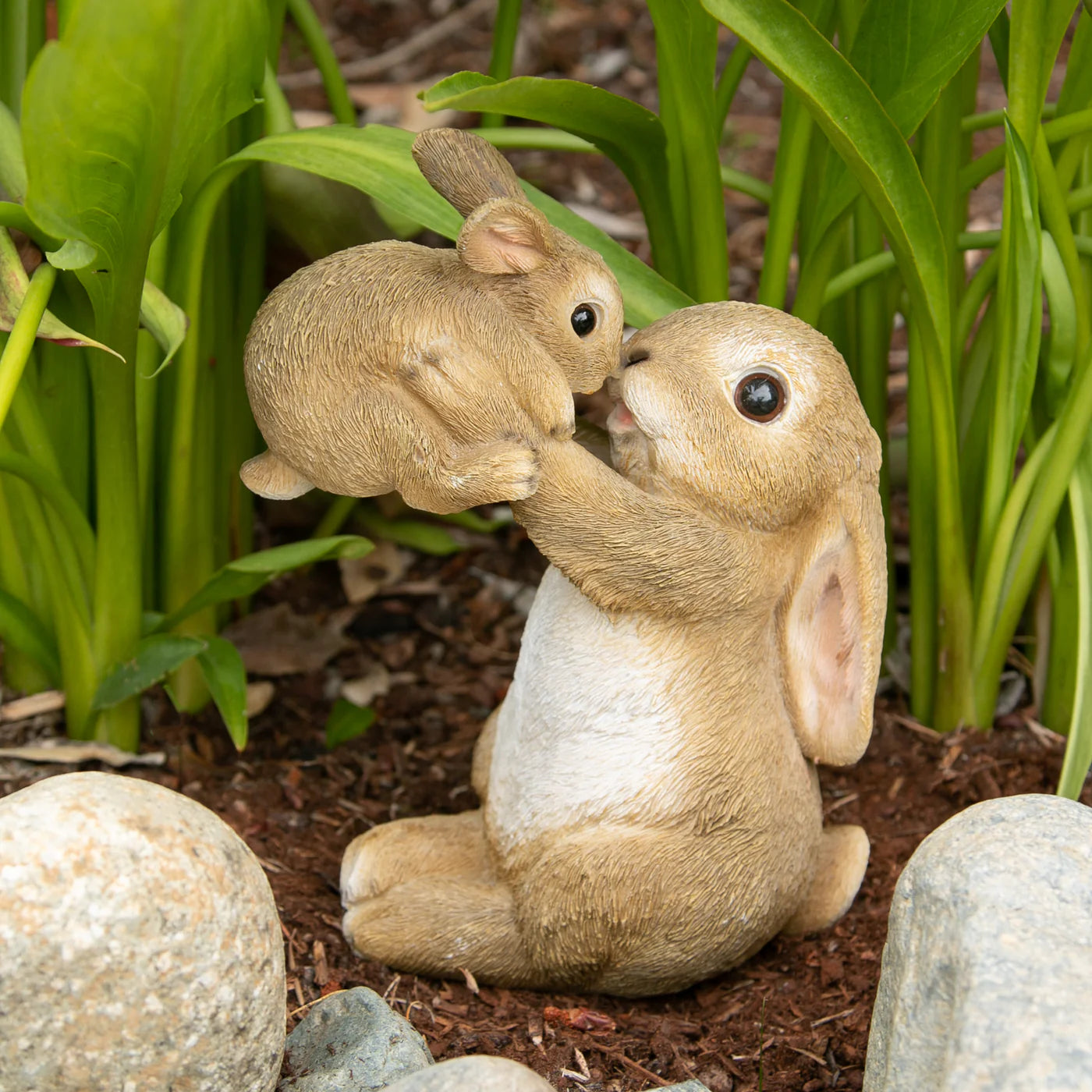 PLAYFUL MOM AND BABY RABBIT FIGURINE