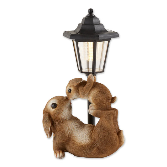 SOLAR ADORABLE MOM AND BABY RABBIT FIGURINE