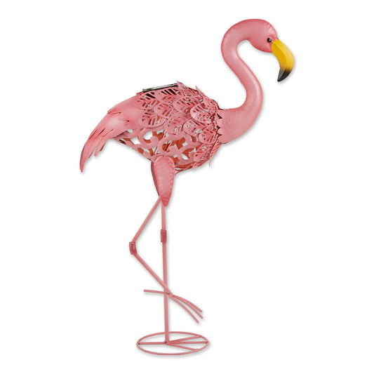 FLAMINGO LEANING SOLAR METAL STATUE