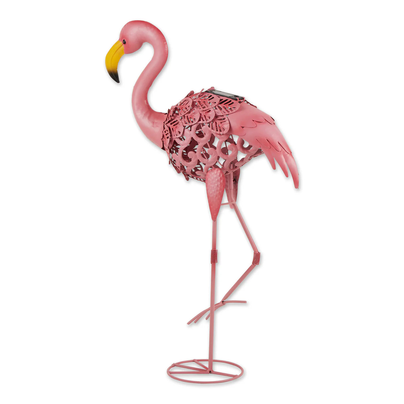 FLAMINGO LEANING SOLAR METAL STATUE