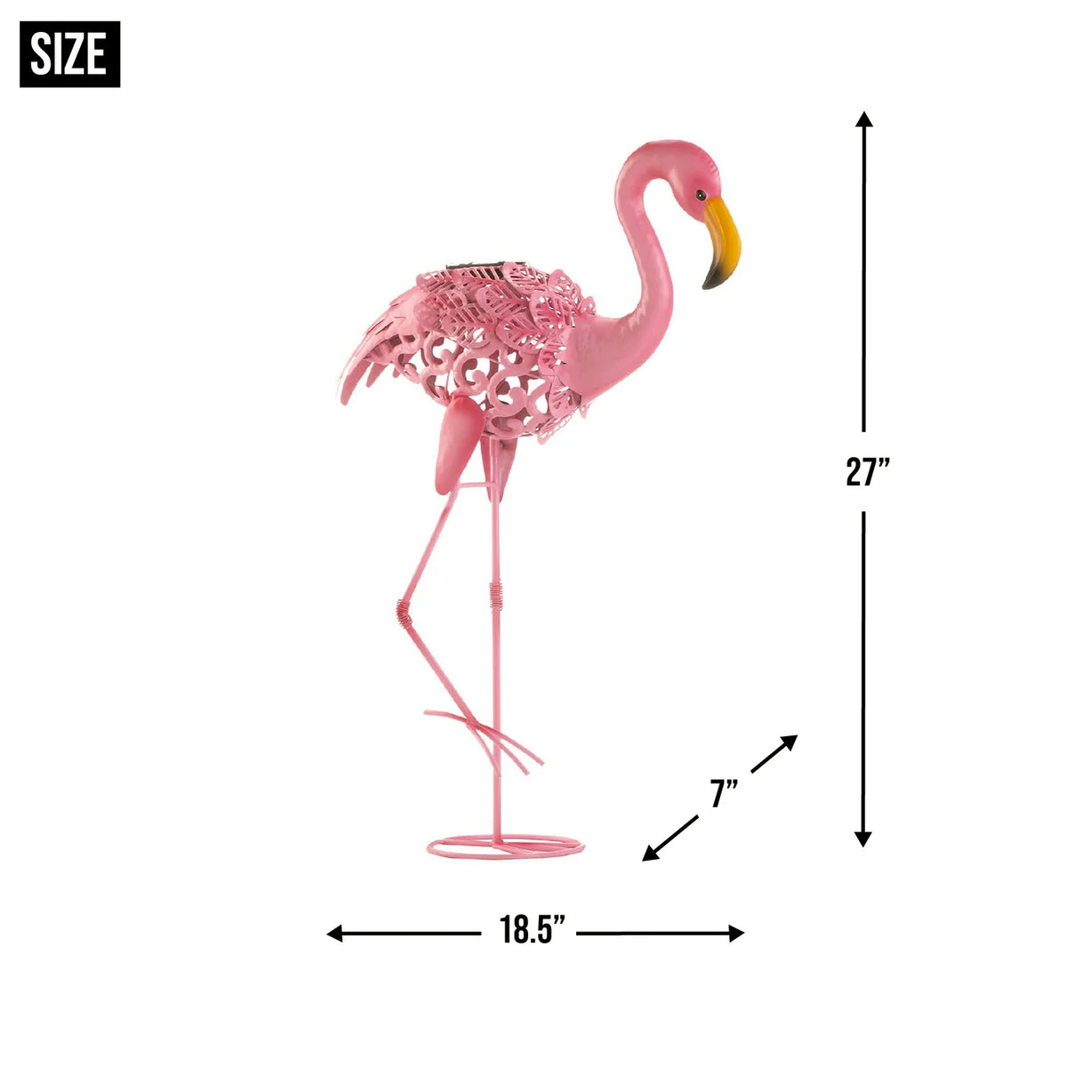 Flamingo Leaning Solar Metal Statue