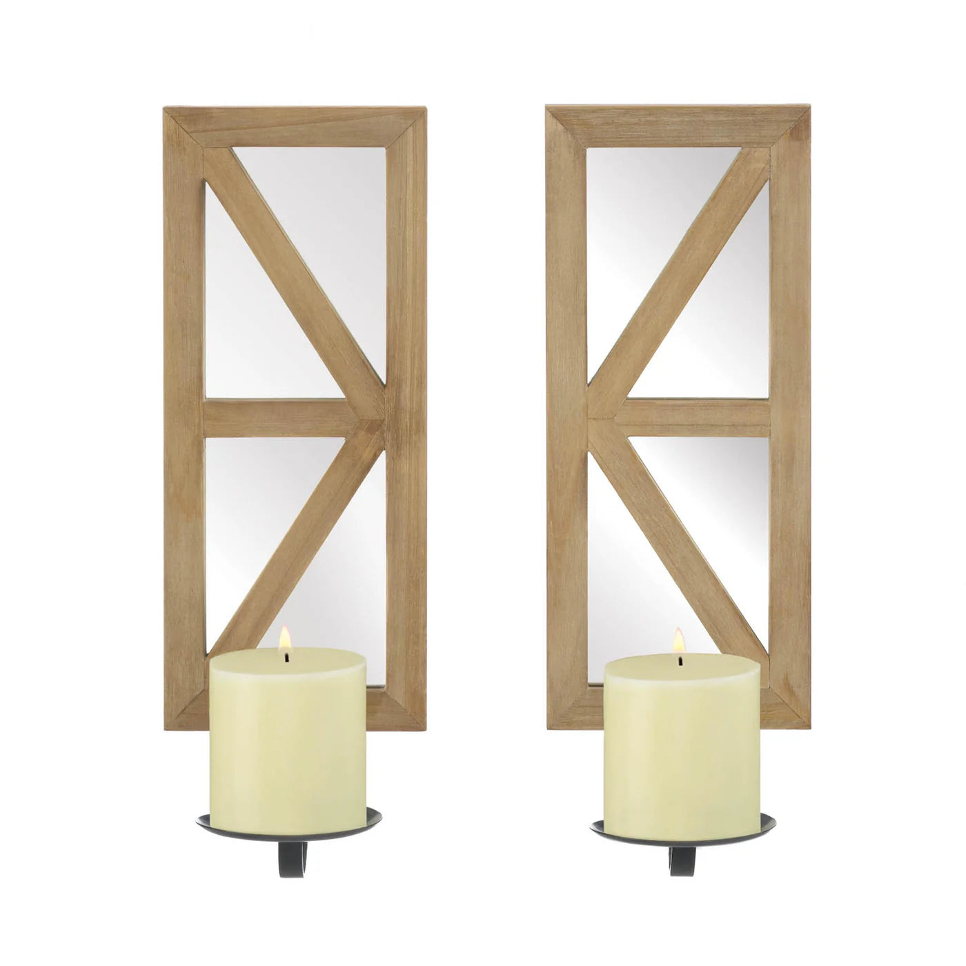 MIRRORED WOOD CANDLE SCONCE SET