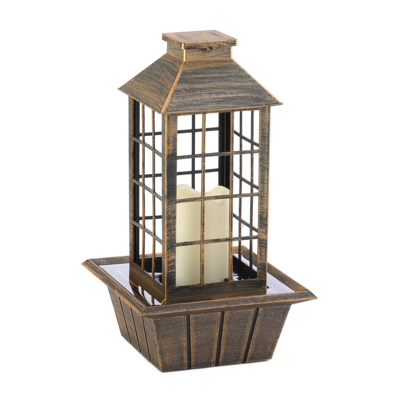 Bronzed Lantern Tabletop Fountain w/ Pump