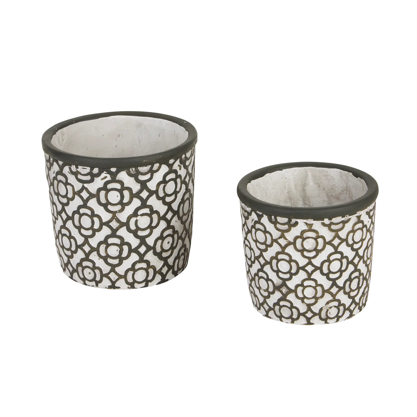DARK GRAY LATTICE CEMENT FLOWER POT SET/2