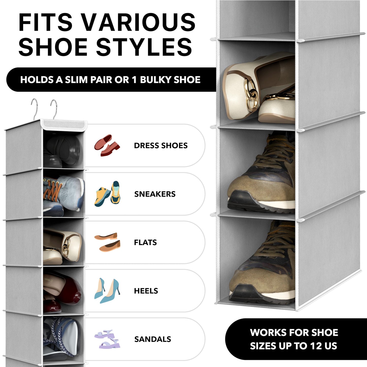 Simple Houseware 2 Pack 10 Shelves Hanging Shoe Organizer, Gray