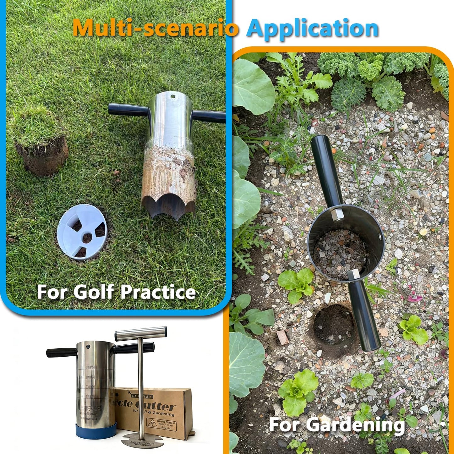 LANEVAN Stainless Steels Golf Hole Cutter for Putting Green Practice, 4Inch & 6Inch USGA Standard Portable Post Hole Digger for Backyard, Lawn Plugger Tool for Gardening