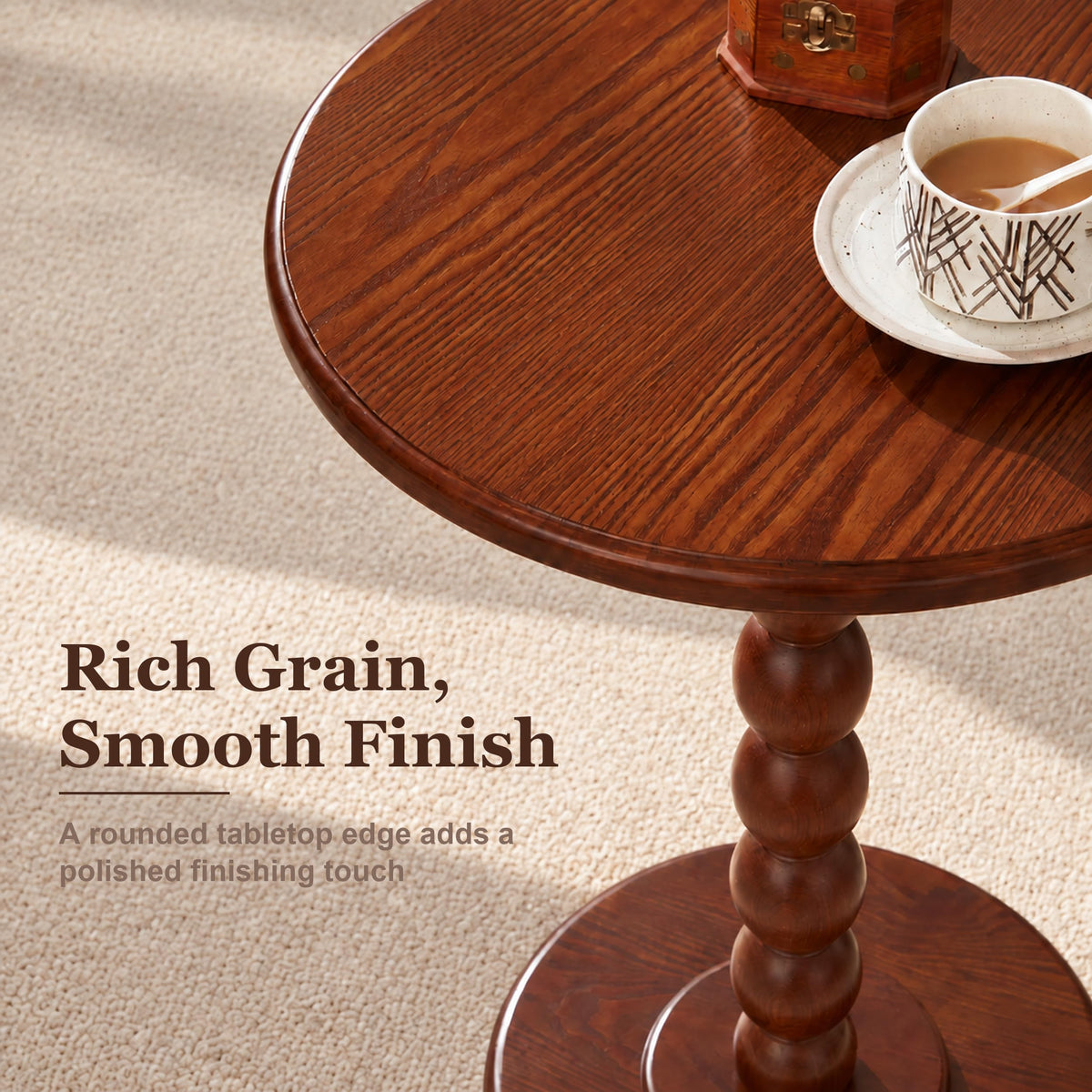 Sonderzone Solid Wood Pedestal Side Table, 16" Round End Table, Walnut