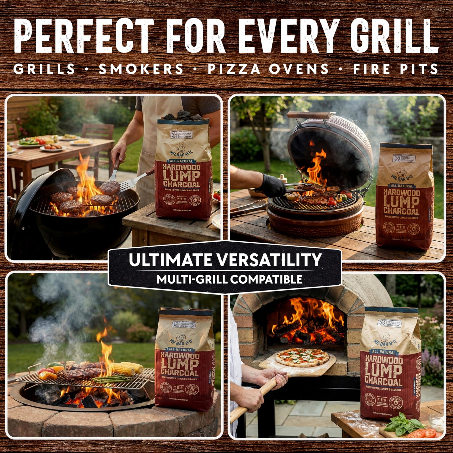 8 LB. All Natural Hardwood Lump Charcoal by Mr. Bar-B-Q - Premium Natural Charcoal for Grilling, BBQ, Smoking, Kamado & Kettle Grills - Burns Hotter & Longer - Smoky Flavor, Low Ash & Easy to Light