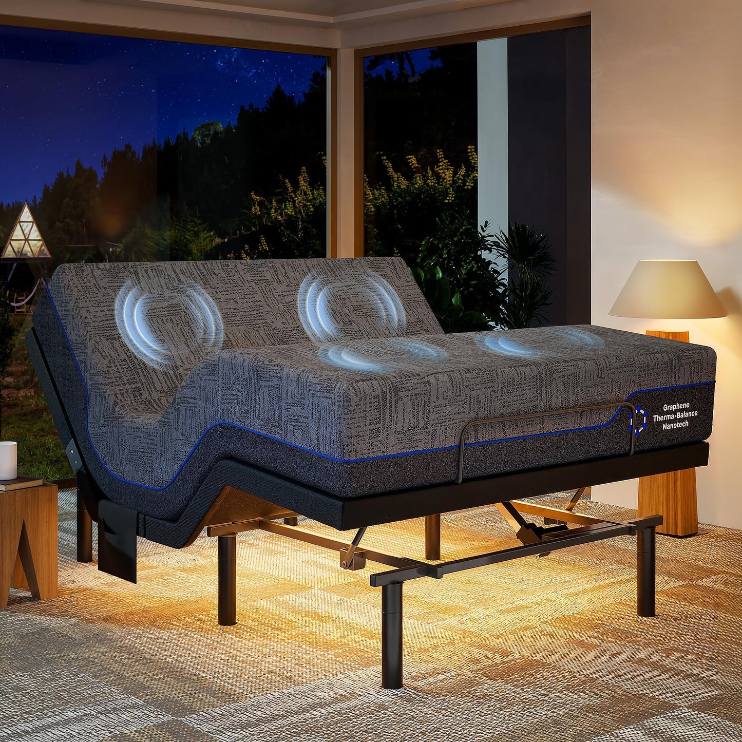 Marsail Queen Adjustable Bed Frame with Massage, Electric Adjustable Bed Base with Head & Foot Incline, Quiet Motor Adjustable Bed Frame with USB Ports, LED Light, Height-Adjustable Legs
