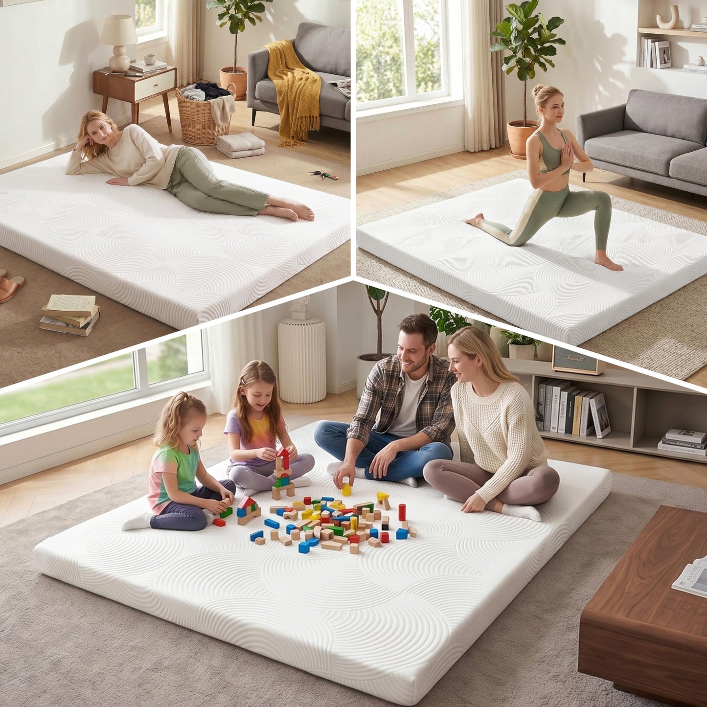 Castage Japanese Floor Mattress, 3.5" Thicken Futon Mattress Tatami Mat with Non-Slip Bottom,Removable Washable Cover,Foldable Mattress Tatami Mat Sleeping Pad，White Geometric，Twin（80‘’x36‘’）