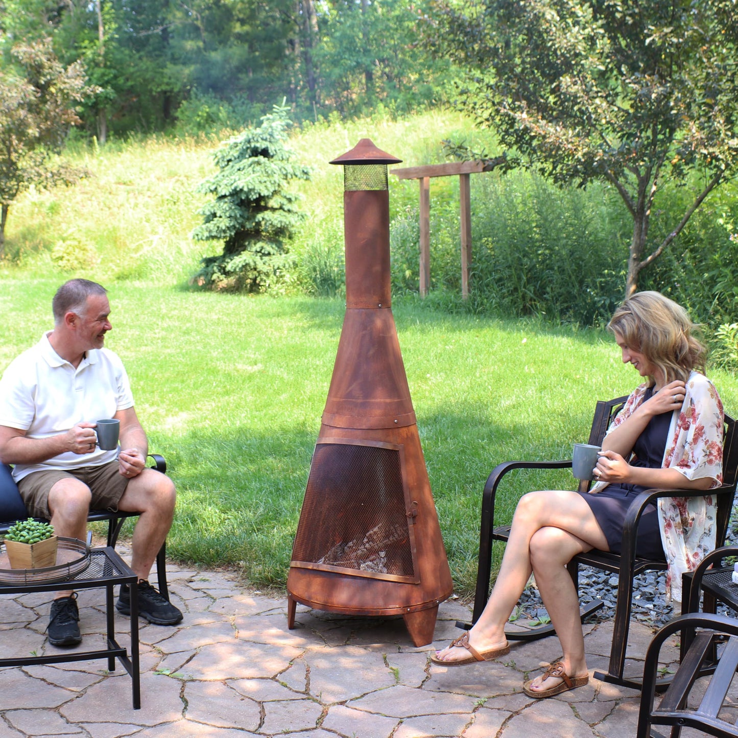Sunnydaze 70" Metal Chiminea Outdoor Fireplace - Wood Burning Outdoor Chimney Fireplace for Backyard - Large Steel Patio Fire Pit - Rustic