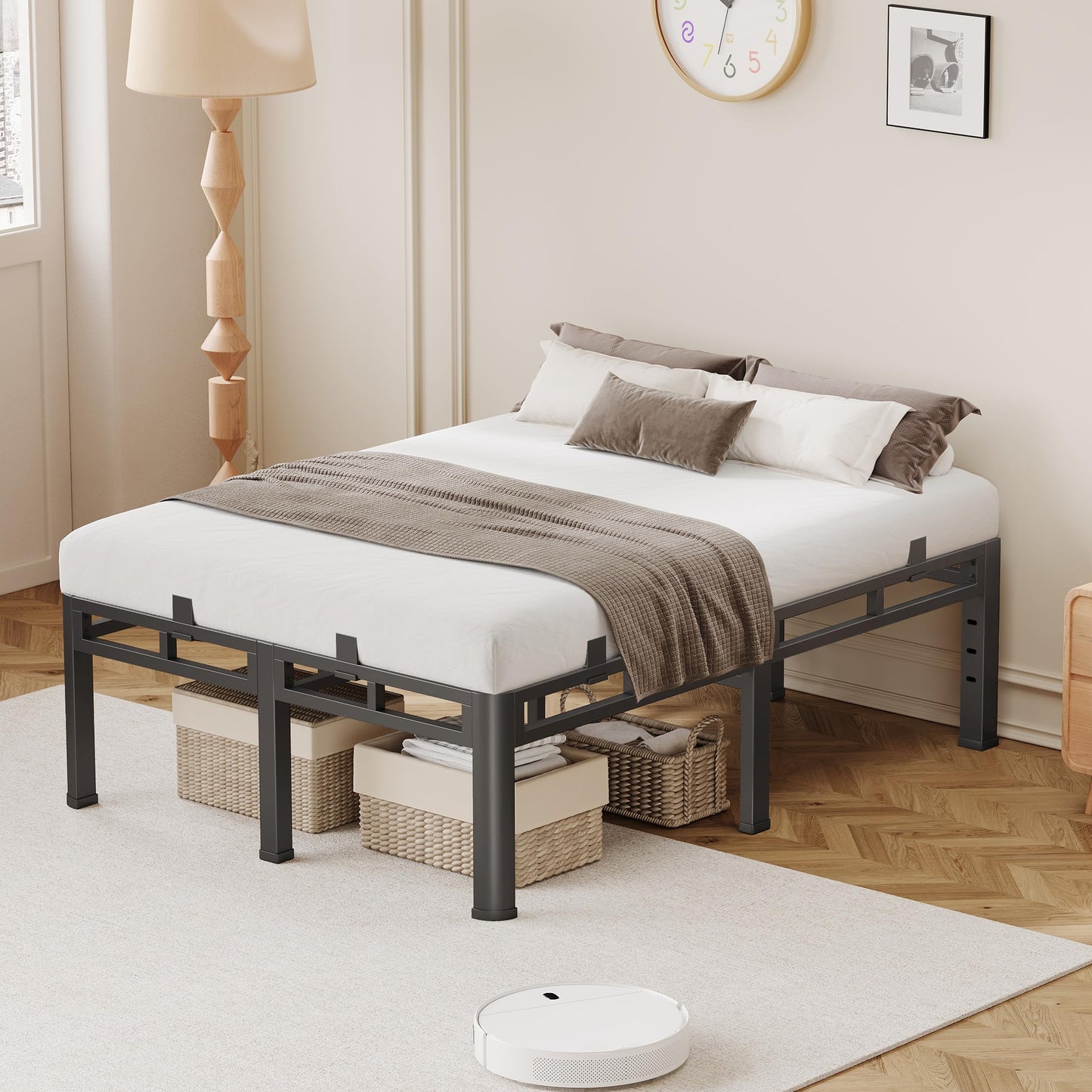 Anyroom 20 Inch Cal King Bed Frame, Double Layer Heavy Duty Metal Bedframe 4000 lbs Capacity, Platform Bed Frames with Headboard Holes, Round Corner Legs, Mattress Slide Stopper, Easy Assembly，