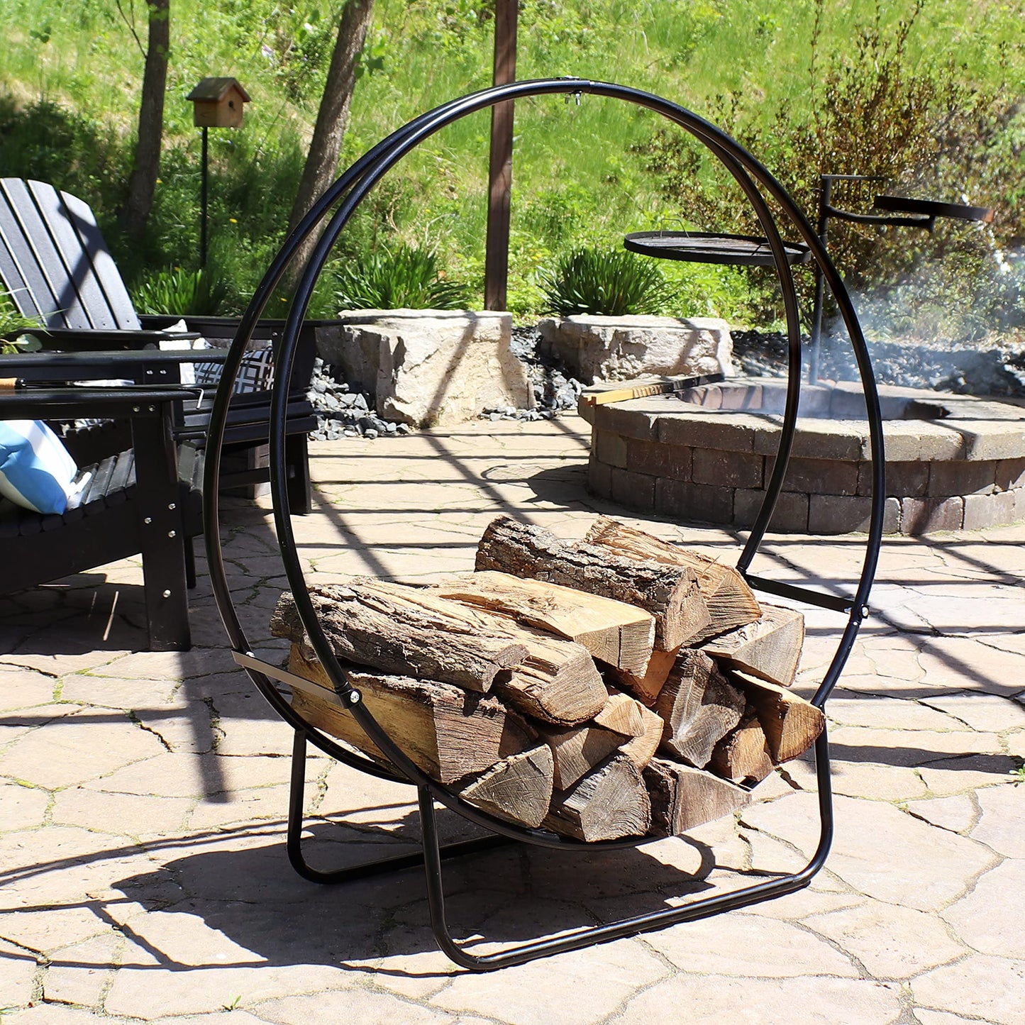 Sunnydaze Outdoor Firewood Rack, Heavy-Duty Steel, 48” Diameter