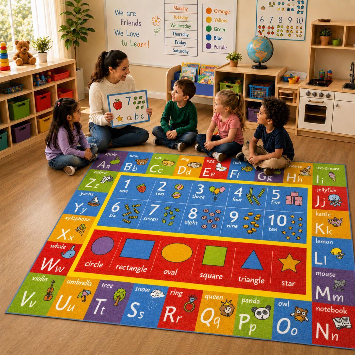 KC Cubs: Educational Rug: ABC Alphabet, Numbers & Shapes - 3x5' Playmat - Interactive Play, Activity Area Carpet, Bedroom-Classroom, Baby-Toddler-Kids