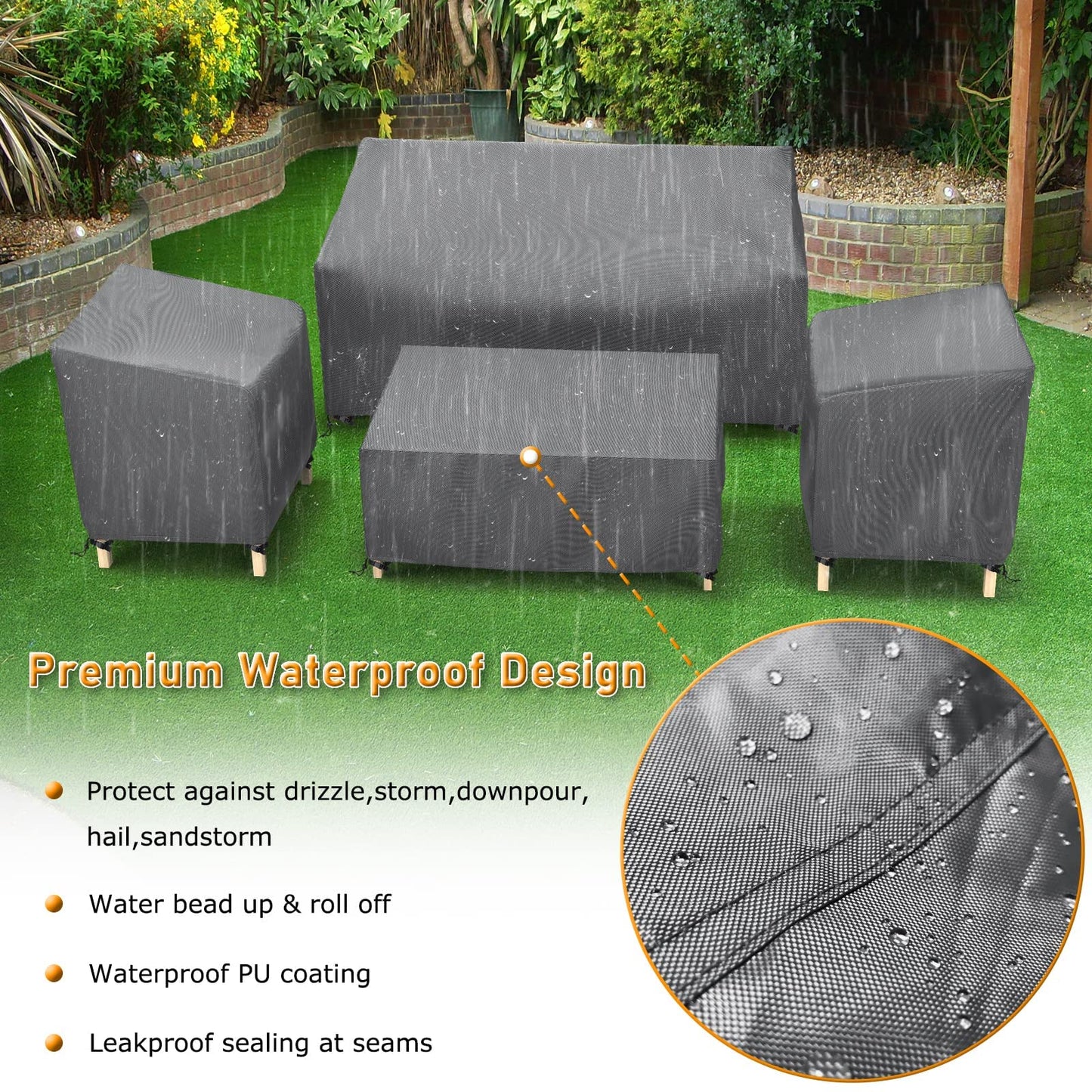 STARTWO Outdoor Waterproof Patio Furniture Covers 4-Piece Set for Chairs, Loveseat and Coffee Table, Grey