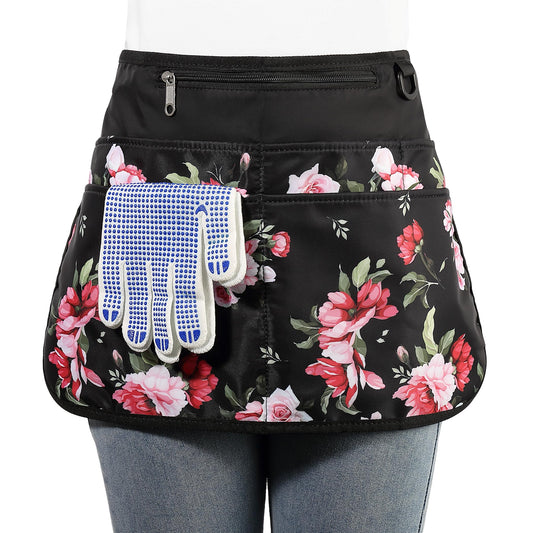 Bafelia Garden Apron for Women with 6 Pockets,Half Florist Apron (Peony)